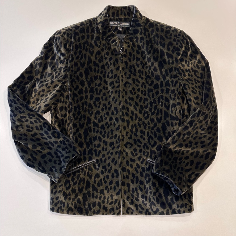 Kasper &‎ Company ASL Leopard Print Velour Zip Up Jacket Sz 12